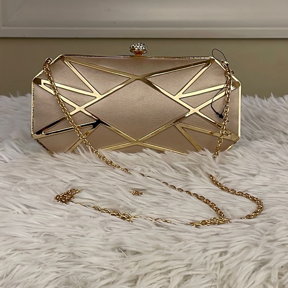 INC International Concepts ~ Alea Geometric Clutch ~ Ivory/Gold ~ NW/OT!